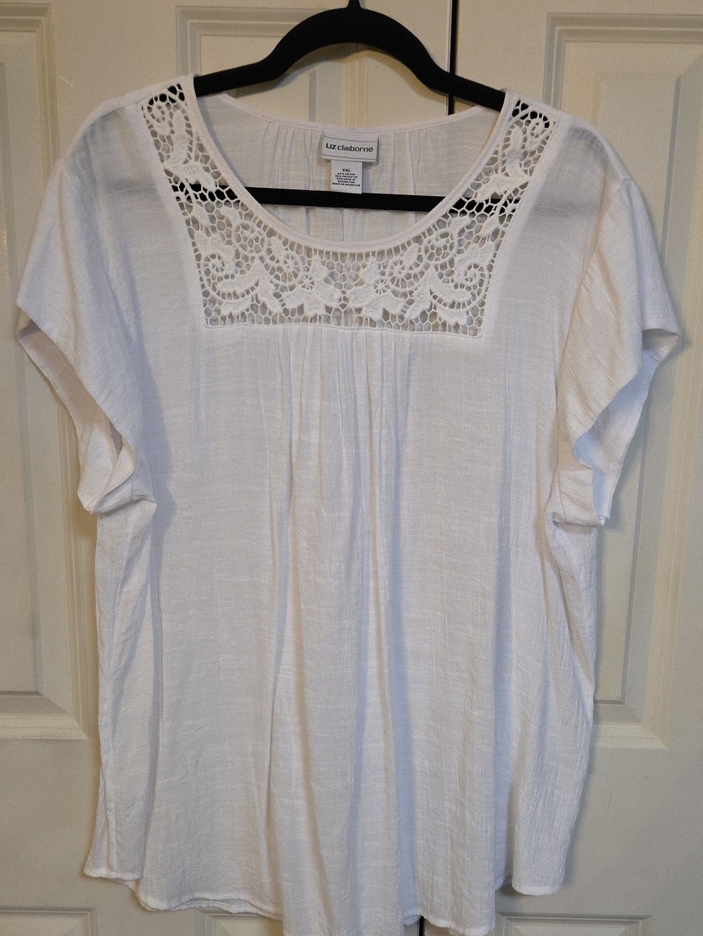 Liz Claiborne White Crochet Yoke Top